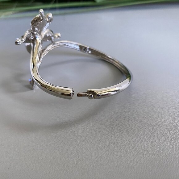 Butterfly Rhinestone Silver Cuff Bracelet - Picture 6 of 9